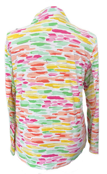 Ibkul Multicolored Brushstroke Print Zip Mock Sun Shirt Size XXL - 0