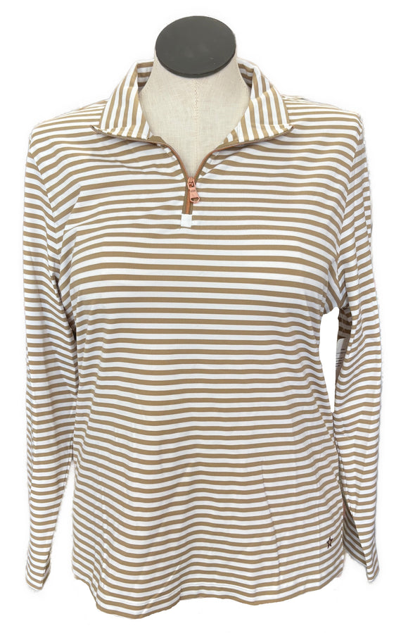 New Lohla Sport Women's White & Khaki Striped Golf Pullover Size XXL MSP$150