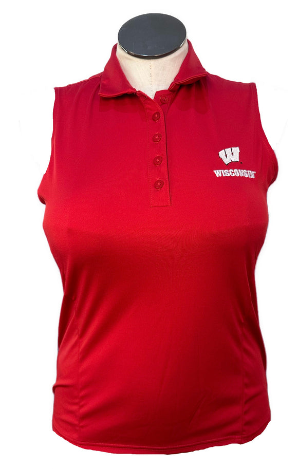Antigua Red Sleeveless Wisconsin Badger Polo Size L