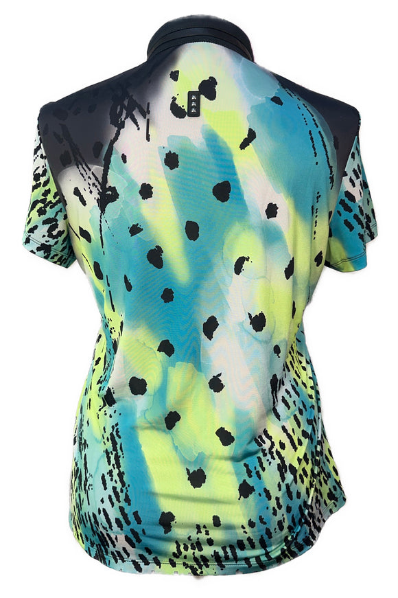Jamie Sadock Women's Teal, Green, Black & White Patterned Short Sleeve Golf Top Size L
