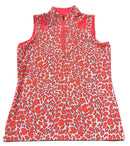 Tail White Label Neon Orange Animal Print Sleeveless Mock Polo Size S-1