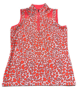 Tail White Label Neon Orange Animal Print Sleeveless Mock Polo Size S