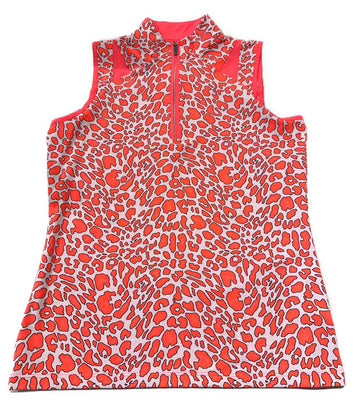 Tail White Label Neon Orange Animal Print Sleeveless Mock Polo Size S