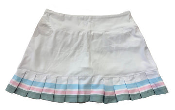 Addison Bay Birdie Pleated Golf Skort White w/ Pastel Stripes Size L