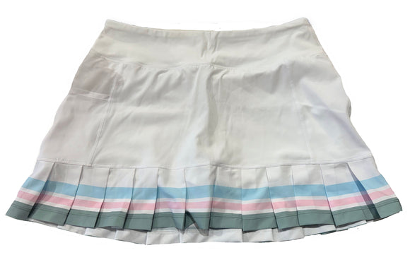 Addison Bay Birdie Pleated Golf Skort White w/ Pastel Stripes Size L