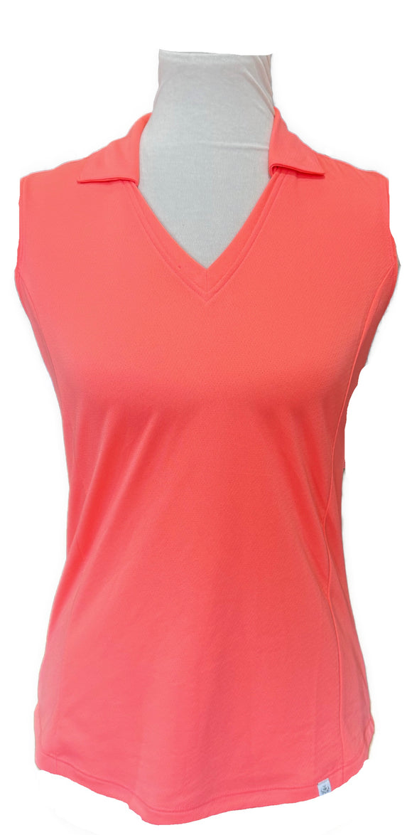 Lady Hagen Solid Heather V-Neck Sleeveless Polo Size XS