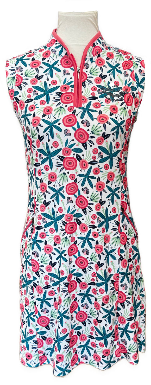 Bermuda Sands Floral Print Dress w/ Indian Lake Logo Size S