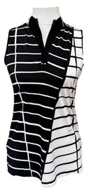 Jamie Sadock Black & White Colorblock Stripe Sleeveless Golf Top Size S-1