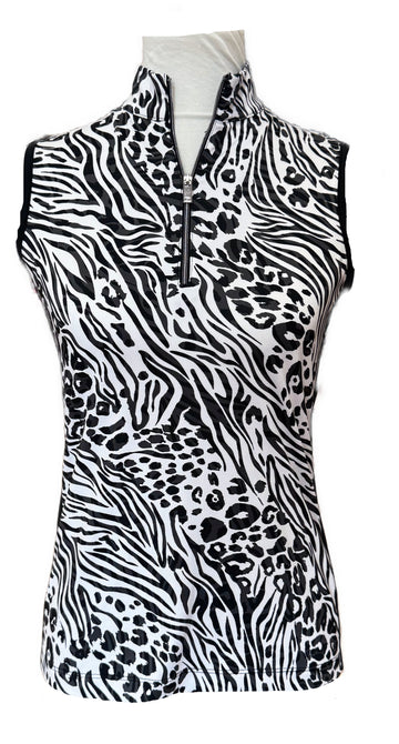 Tail White Label Black & White Mixed Animal Print Sleeveless Mock Polo Size XS