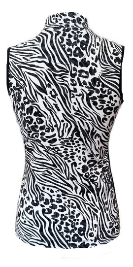 Tail White Label Black & White Mixed Animal Print Sleeveless Mock Polo Size XS - 0