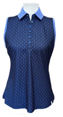 Lady Hagen Dark Navy & Purple Geo Print Sleevless Golf Polo Size S-1