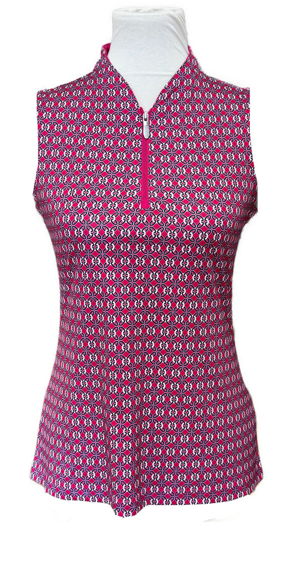 Greg Norman Women's Pink, Black & White Patterned Sleeveless Golf Top Size S