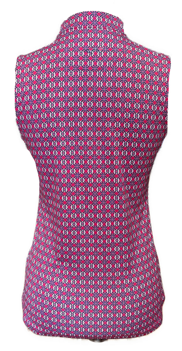 Greg Norman Women's Pink, Black & White Patterned Sleeveless Golf Top Size S