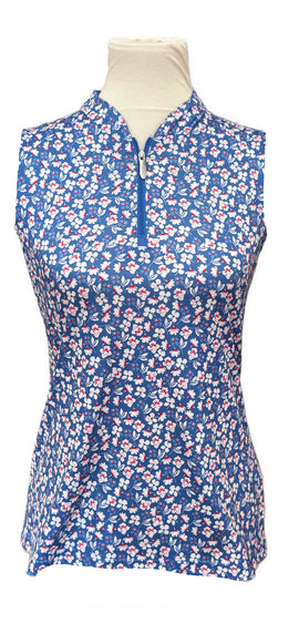 Greg Norman Women's Blue Floral Print Sleeveless Golf Top Size S