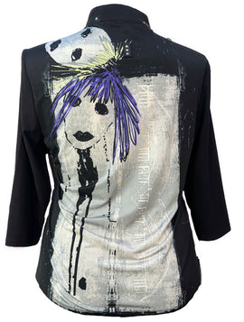 Jamie Sadock Black Mask Print 3/4 Sleeve Golf Top Size L - 0