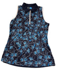 PGA Tour Women's Navy & Blue Floral Print Sleeveless Top Size S-1