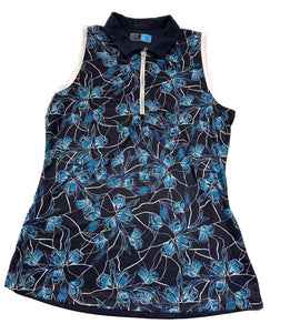 PGA Tour Women's Navy & Blue Floral Print Sleeveless Top Size S