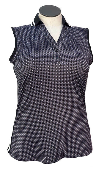 Callaway Violet & Black Circle and Square Print Sleeveless Polo Size L