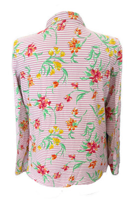 Ibkul Pink & White Striped & Floral Long Sleeve Sun Shirt Size XXL MSP$100 - 0