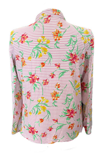 Ibkul Pink & White Striped & Floral Long Sleeve Sun Shirt Size XXL MSP$100 - 0