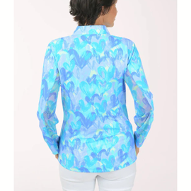 New Anthony's Brushstroke Hearts Cooling UPF50+ Mock Neck Sun Shirt Size XL - 0