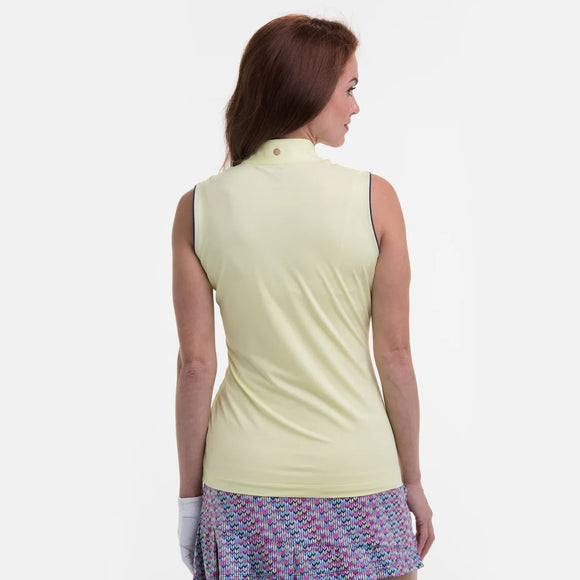 New EP NY Women's Yellow Sleeveless Zip Mock Golf Polo MSP$80