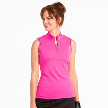 New EP NY Rosa Sleeveless Zip Mock Golf Polo MSP$80