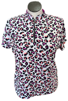 Tail Neon Coral & Purple Cheetah Print Polo Size XL
