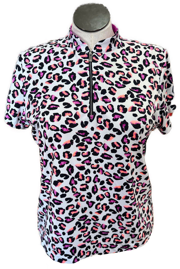 Tail Neon Coral & Purple Cheetah Print Polo Size XL