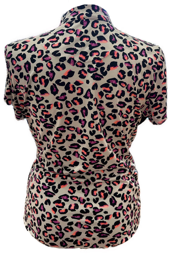 Tail Neon Coral & Purple Cheetah Print Polo Size XL