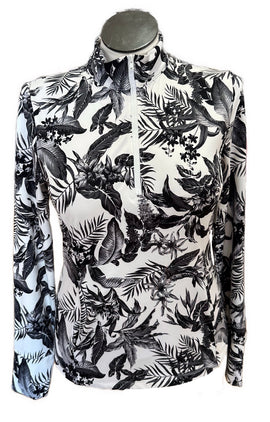Tommy Bahama Women's Black & White Tropical Print Golf Pullover Size L