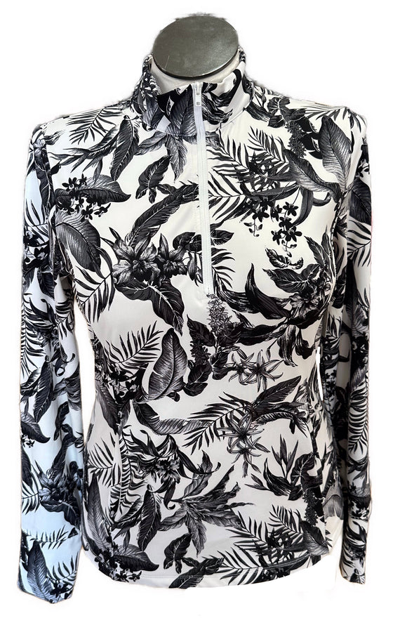 Tommy Bahama Women's Black & White Tropical Print Golf Pullover Size L