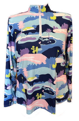 SanSoleil Women's Blue Golf Course Print Pullover Size XXL