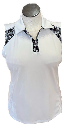 New Izod Women's White Sleeveless Golf Top w/Golf Ball Accents Size L MSP$56