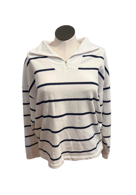 Lady Hagen White & Navy Horizontal Stripe Pullover Size XXL