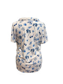 New Weekends by Chicos White Short Sleeve Top w/Navy Beach Pattern Size XL-2
