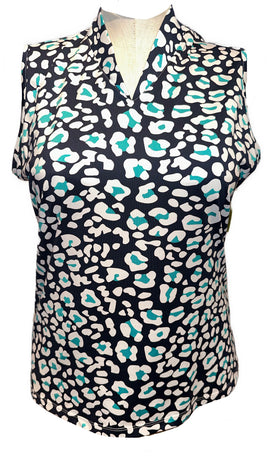 Tail Women's Navy & Teal Cheetah Print Sleeveless Top Size XL