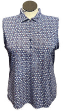 Peter Millar Women's Navy & White Tiny House Print Sleeveless Golf Top Size XL-1