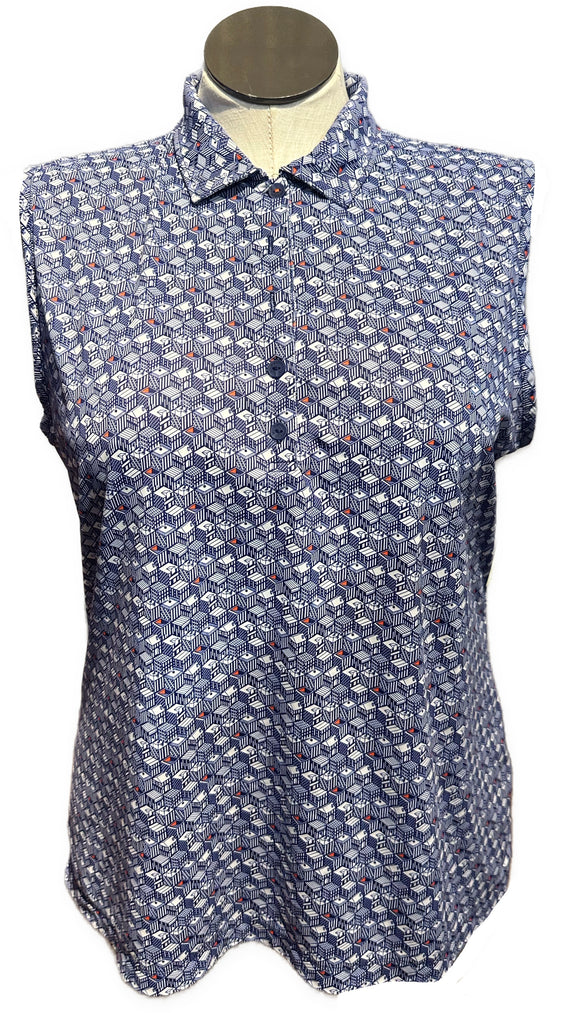 Peter Millar Women's Navy & White Tiny House Print Sleeveless Golf Top Size XL