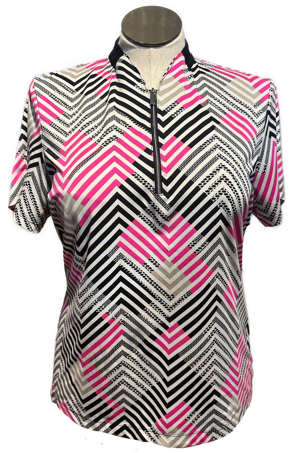 Tail White Label Women's Black & Pink Short Sleeve Golf Top Size XL