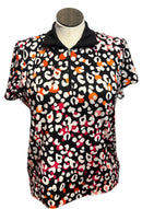 Chico's Women's Black, White & Orange Cheetah Print Short Sleeve Golf Top Size XL-1