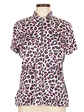 Tail Women's Joli Cheetah Print Short Sleeve Golf Top Size L MSP$93
