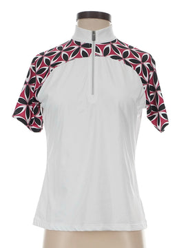 Tail Women's White Short Sleeve Golf Top w/Maroon & Black Print Size S mMSP$98