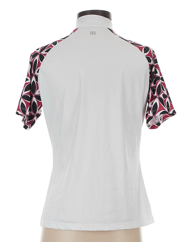Tail Women's White Short Sleeve Golf Top w/Maroon & Black Print Size S mMSP$98