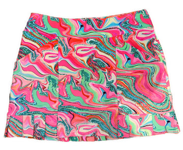 Tzu Tzu Pink & Green Wavy Patterned Golf Skort Size M