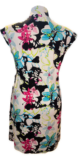 New San Soleil Pink, Green & Blue Floral Print Cap Sleeve Golf Dress Size XL - 0