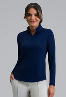 Ibkul Women's Solid Navy Zip Mock Sun Shirt Size L MSP$94-1