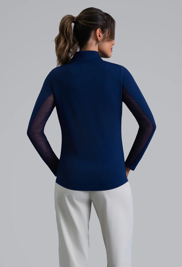 Ibkul Women's Solid Navy Zip Mock Sun Shirt Size L MSP$94