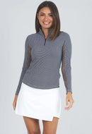 Ibkul Women's Mini-Check Long Sleeve Zip Mock Sun Shirt Pullover Size L MSP$100-1