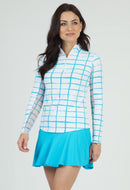 Ibkul Cordova Print Long Sleeve Mock Neck Sun Shirt - Turquoise Size M MSP$100-1